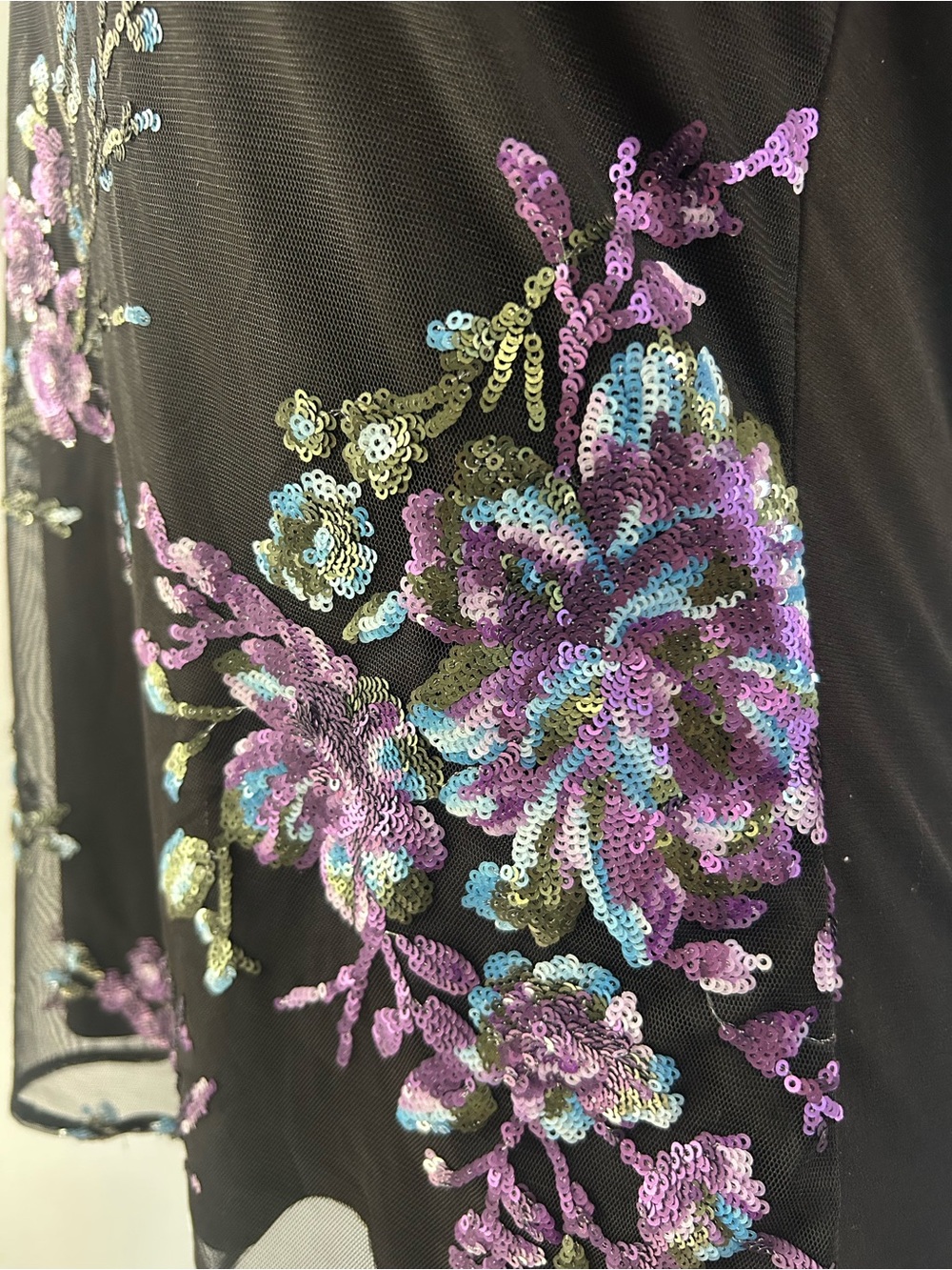 Sheer Embroidered Floral Sequin Top - Black with Purple & Blue - Picture 6 of 7